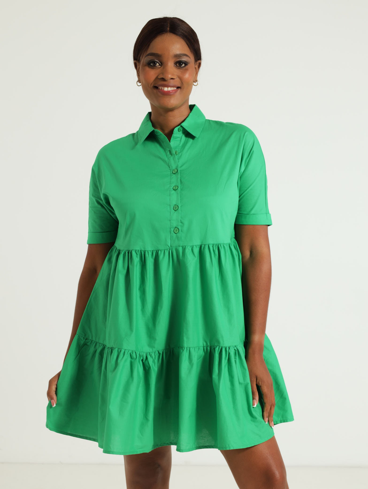 Tiered Collar Shirt Dress Bright Green Edgars Namibia