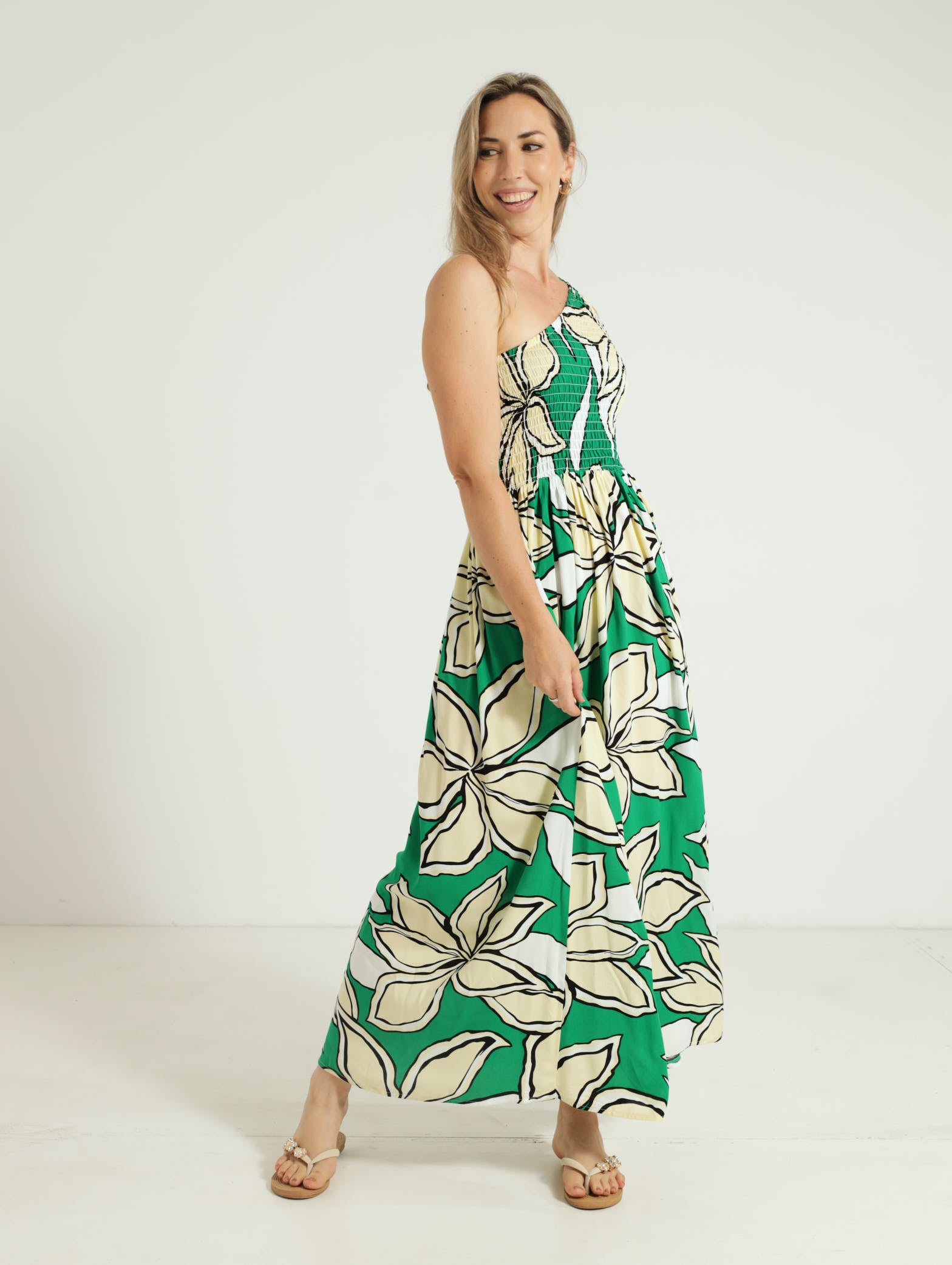 One Shoulder Shirred Maxi Dress Green Edgars Namibia