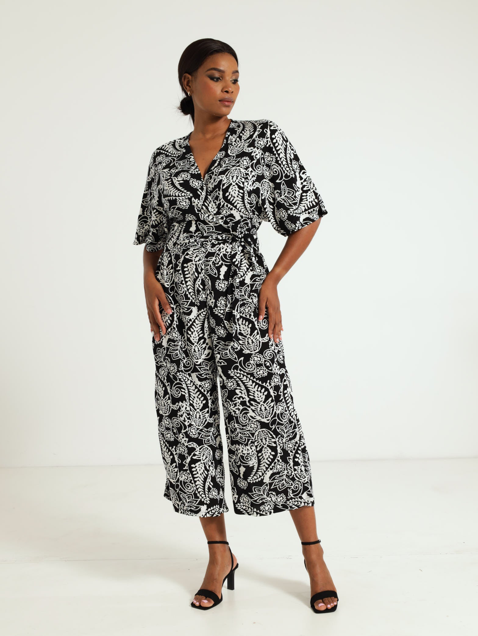 Wrap Front Cullotte Jumpsuit Black/White Edgars Namibia