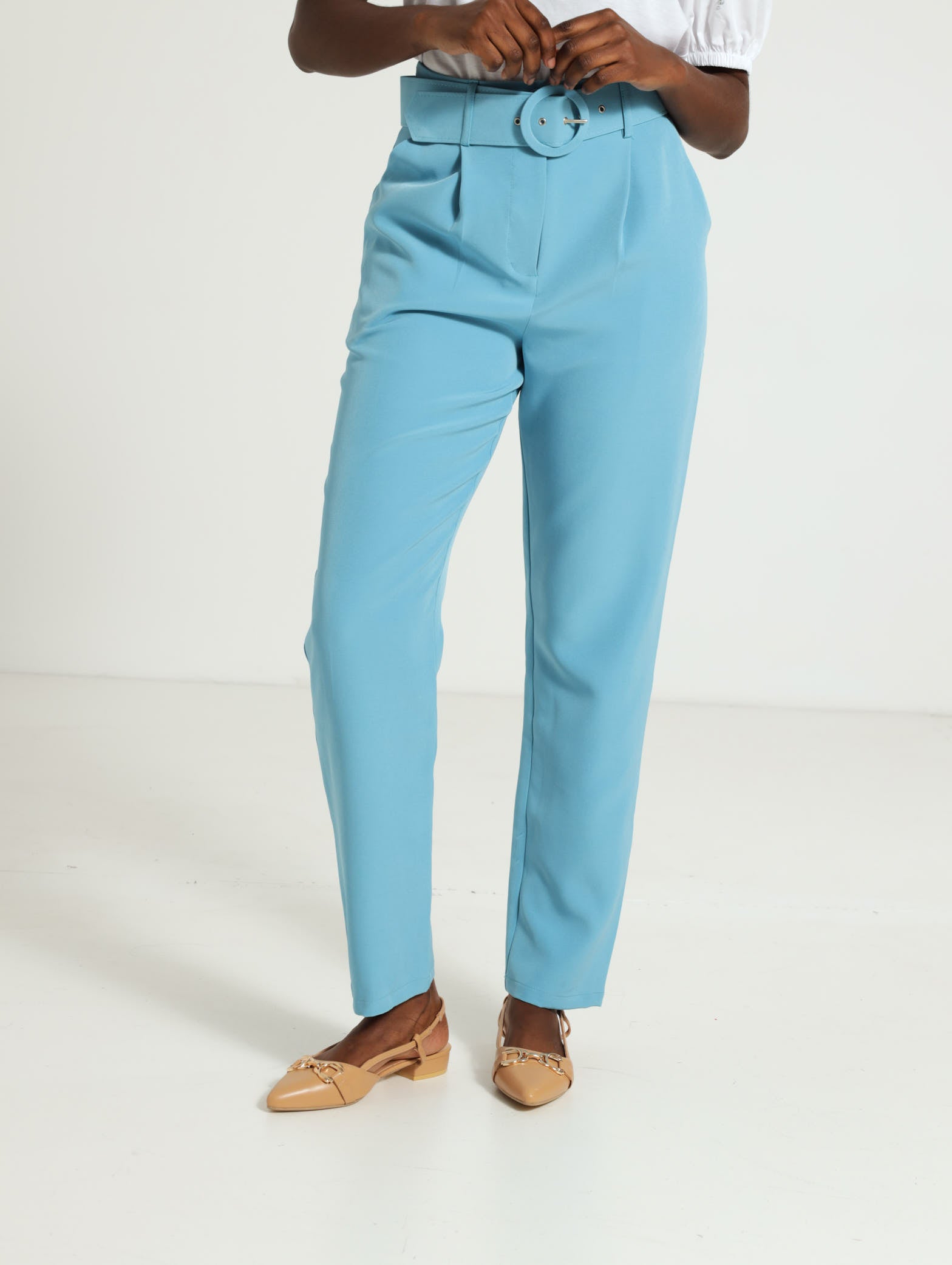 Ladies Round Buckle Tapared Pants Light Blue Edgars Namibia