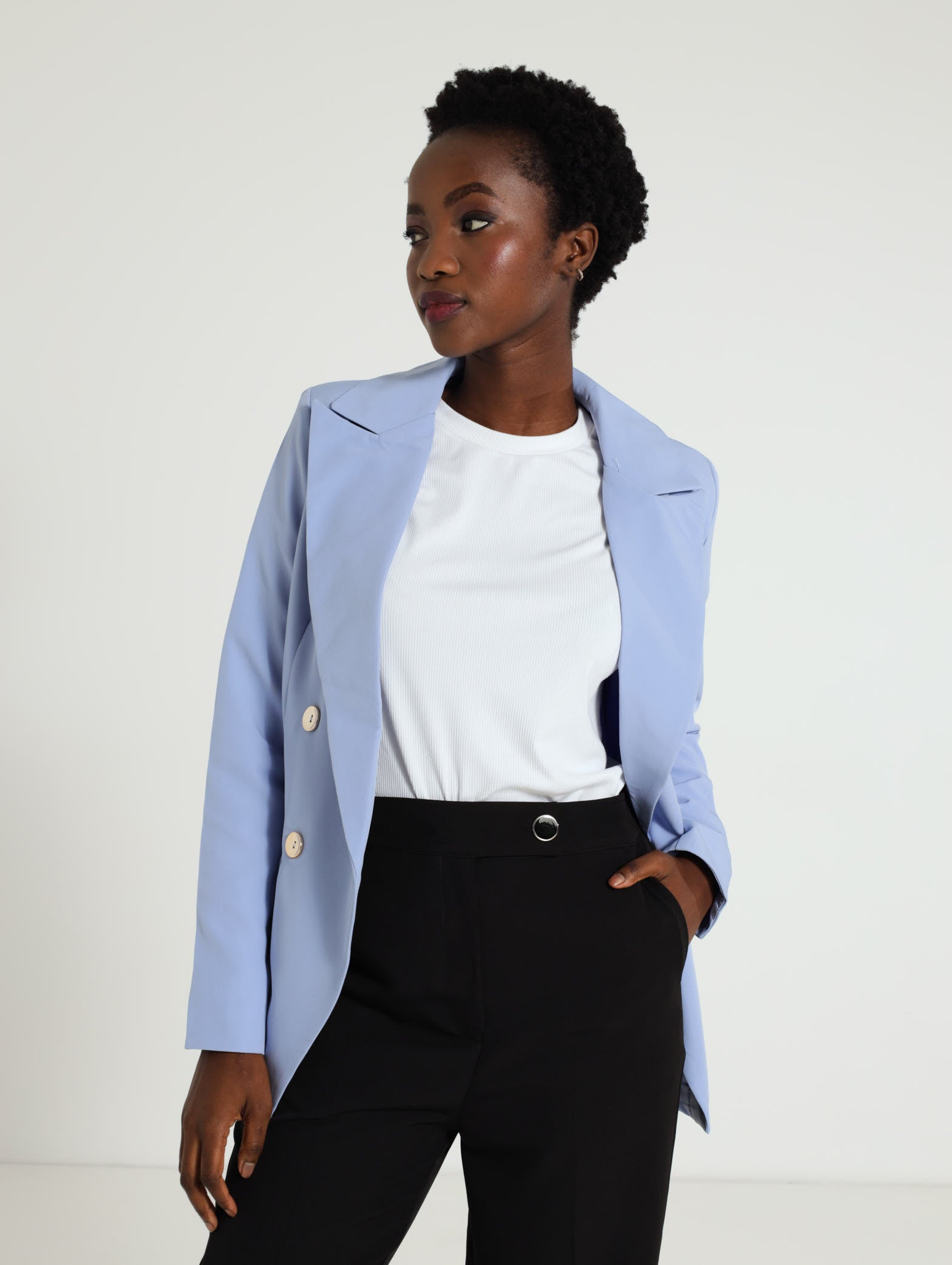Ladies Button Sleeve Blazer Light Blue Edgars Namibia