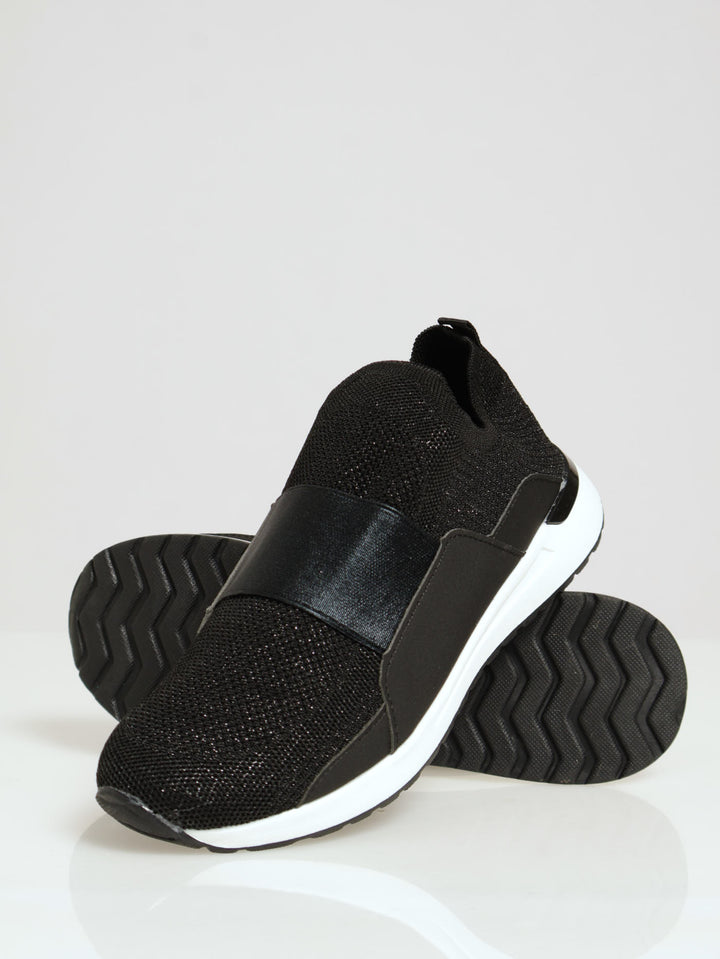 Flyknit Slip On With Wide Metallic Elastic Band Sneaker - Black ...