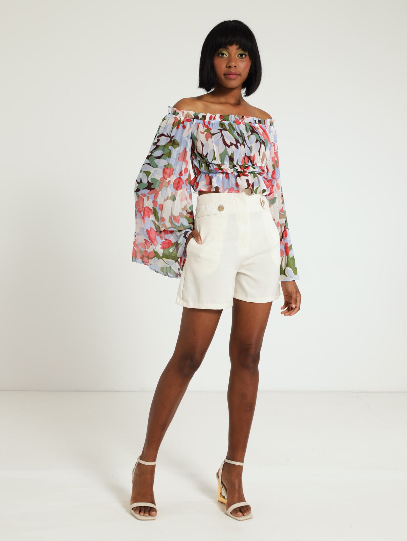 Ladies Gold Trim Button Tab Pleat Detail Shorts Edgars Namibia