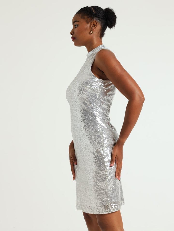 HiNeck Sequin Cocktail Dress Silver Edgars Namibia