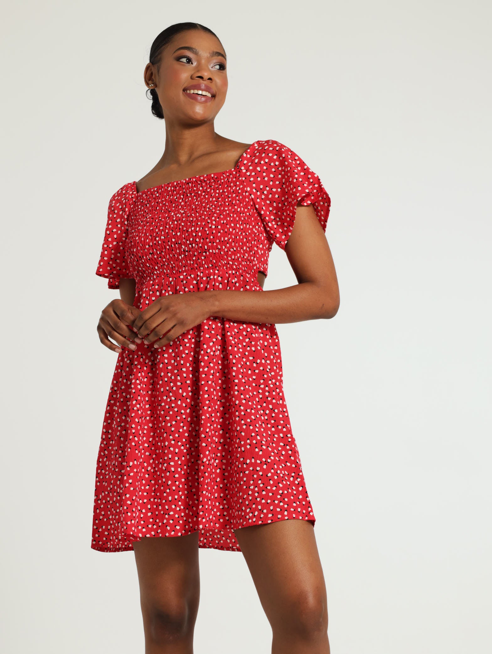 Ladies Pattern Smock Dress - Red – Edgars Namibia