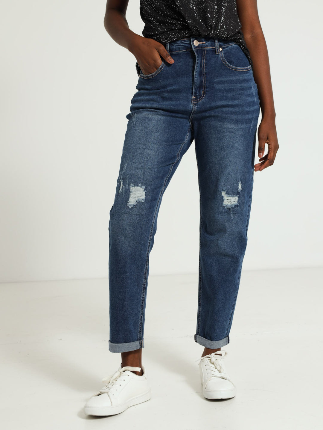 Rip & Repair Straight Mom Jeans - Dark Stonewash – Edgars Namibia