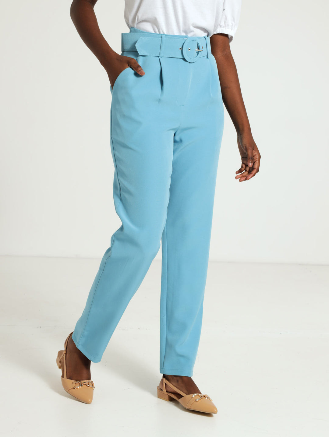 Ladies Round Buckle Tapared Pants Light Blue Edgars Namibia